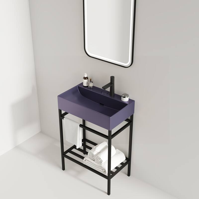 24 inch Metal Freestanding Bathroom Vanity Set with Integrated Ceramic Sink