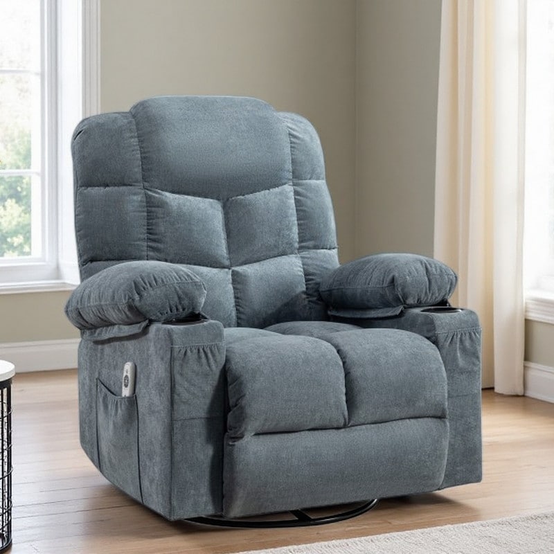 Oversized Swivel Recliner Chair with Vibration Massage, Lumbar Heat, 360° Rocking Function, Footrest & USB Charging Ports