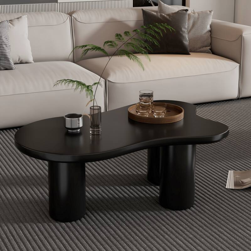 Roomfitters Cloud Coffee Table with Thick Tabletop, Modern Irregular Center Table with Round Edge for Living Room - Black