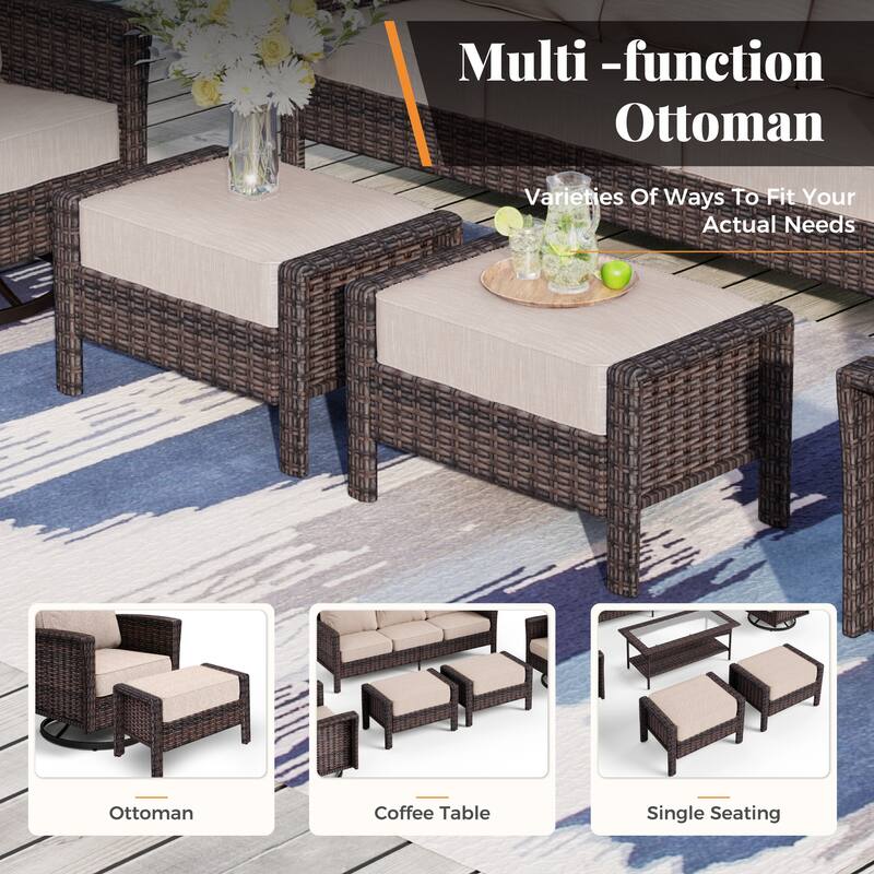 MAISON ARTS 7-Piece Extra-Large Patio Wicker Sofa Conversation Set with Table, Oversize Seat with 5.5'' Thick Padded Cushion