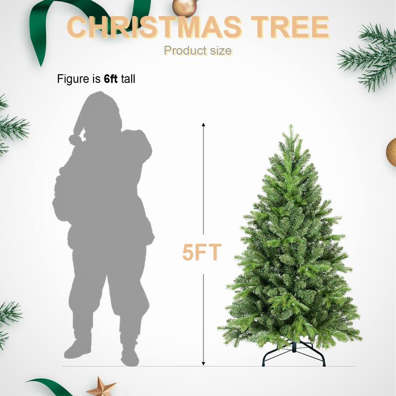 5FT Christmas Tree with 756 PE+PVC Tips-Full-Bodied Holiday Tree with Hinged Branches,Easy Assembly, Stable Metal Stand