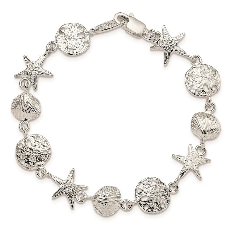 Curata 925 Sterling Silver 8" 11mm Nautical Seashells Bracelet