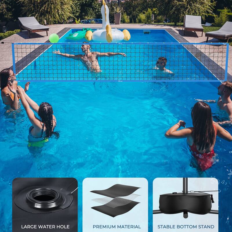 15-32 ft Pool Volleyball Net Games Set with Light and Weighted Base - N/A