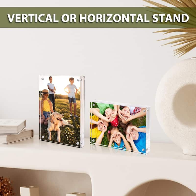 BP4U 5x7 Acrylic Picture Frames, Tabletop Magnetic Freestanding Photo Frames for Hoem/Office Desktop Display