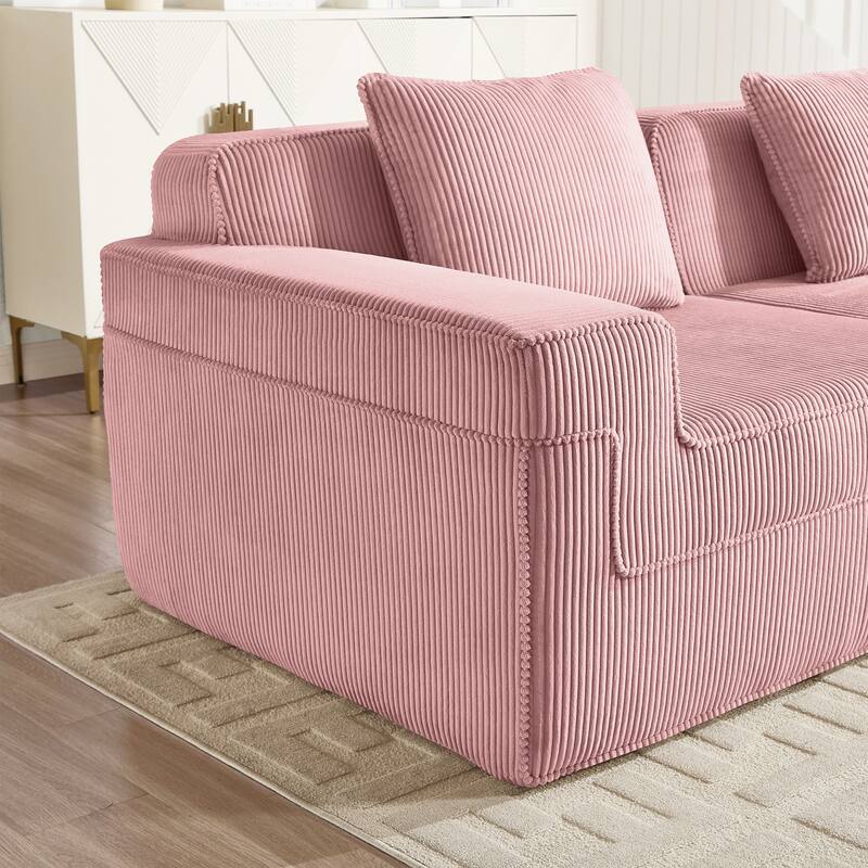 Modular 2-Seat Boneless Sofa, Modern Sectional Couch with Deep Seats, Wide Armrests, Corduroy Loveseat with Throw Pillows