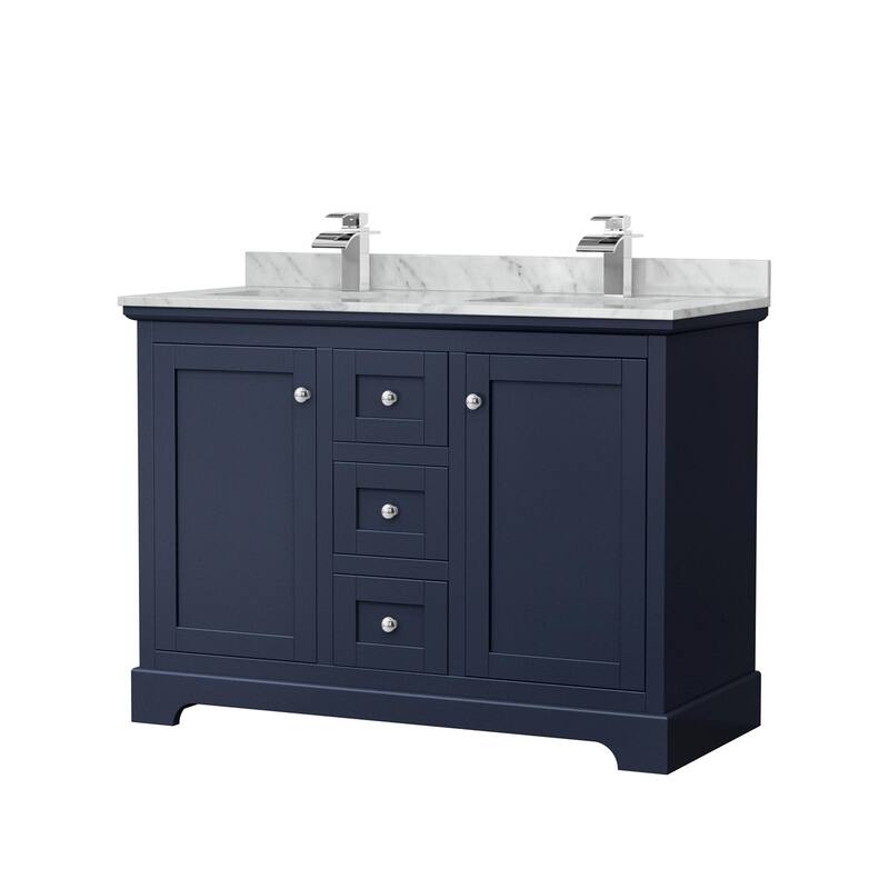 Wyndham Collection Avery 48" Free Standing Double Basin Vanity Set - Dark Blue / Polished Chrome Hardware