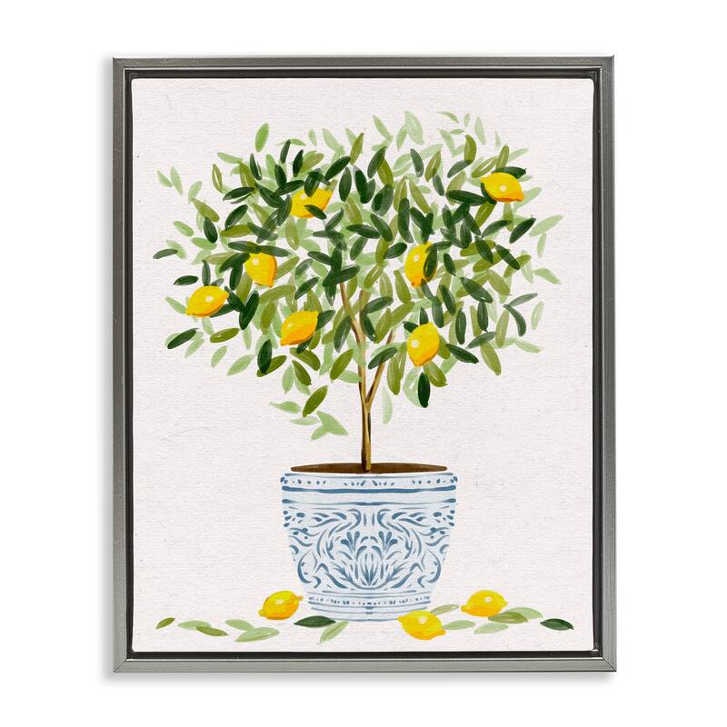 Stupell Lemon Tree Detailed Planter Framed Floater Canvas Wall Art Design by Ziwei Li