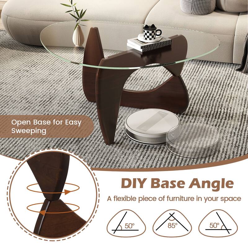 Gymax Triangle Coffee Table w/ Tempered Glass Top & Adjustable Rubber