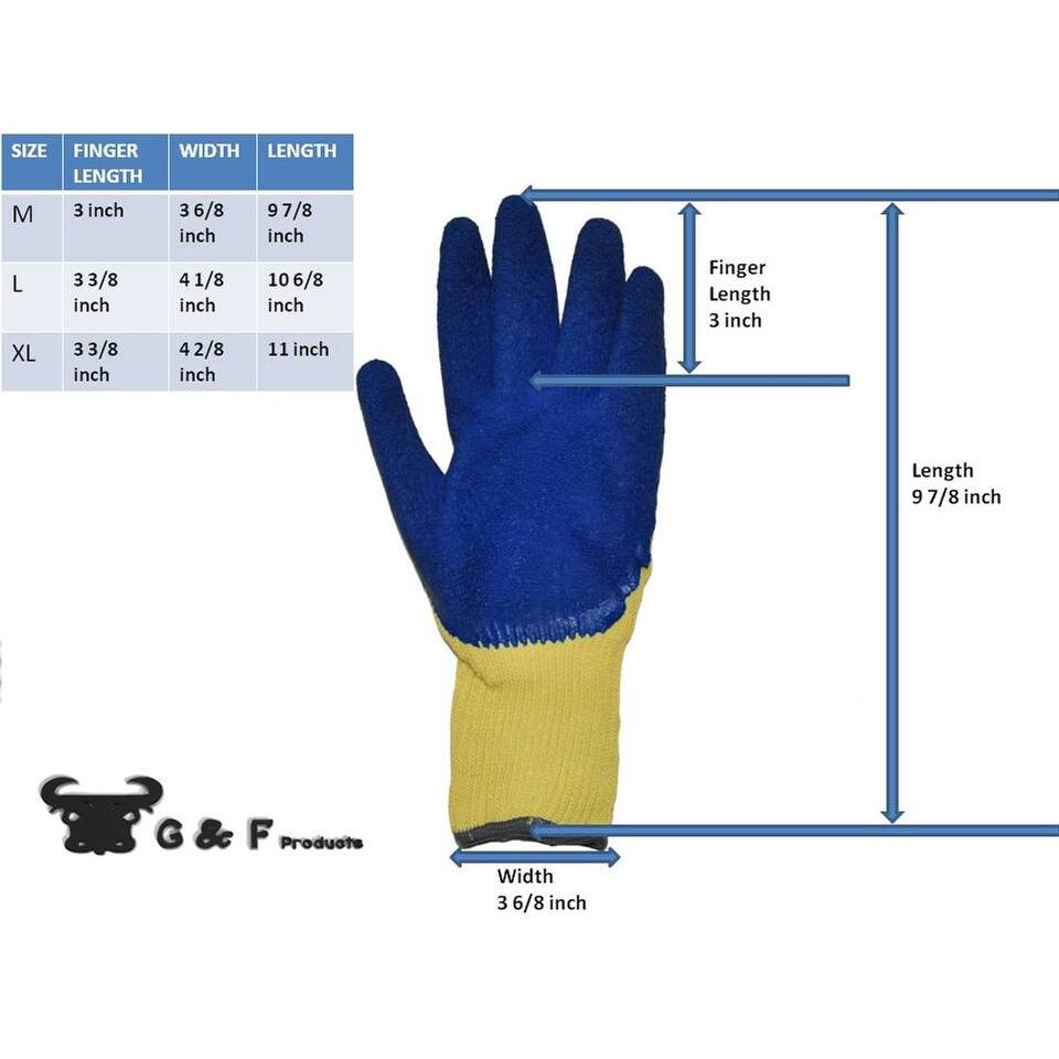 G & F Products Latex Coated Cut Resistant Work Gloves, 1 Pair Bed