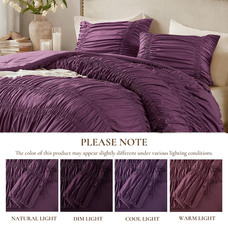 Purple Twin/Twin XL Microfiber Comforter Set French Country Ruched Bedding All-Season, 2PC