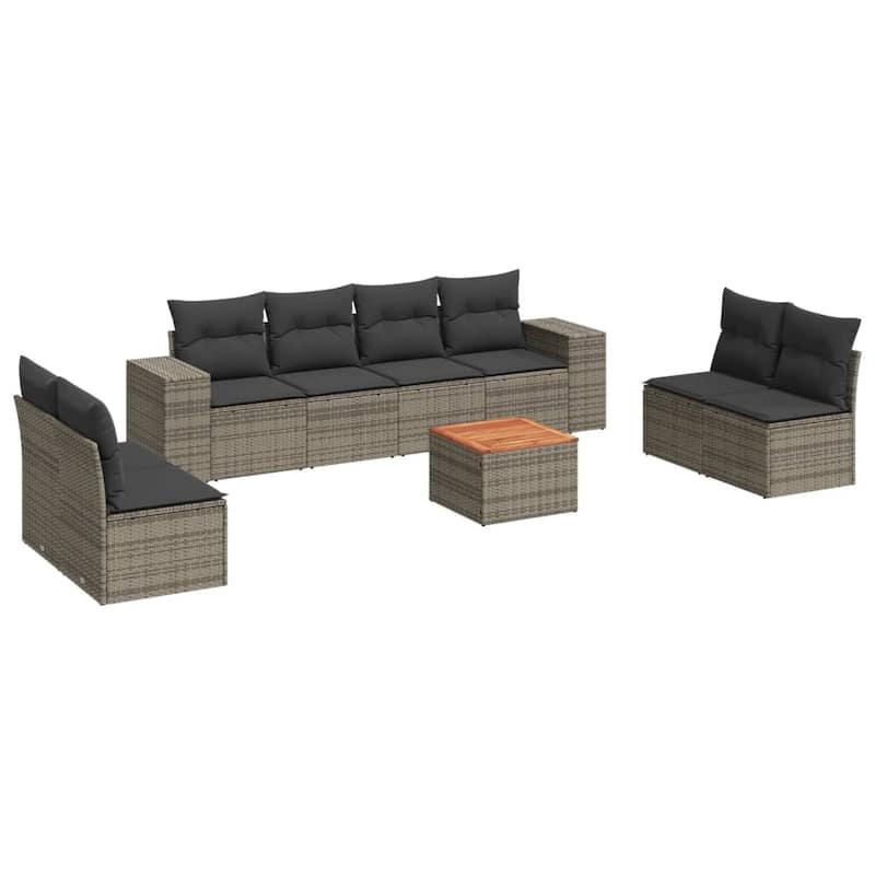 vidaXL Patio Sofa Set with Cushions Outdoor Furniture 9 Piece Poly Rattan