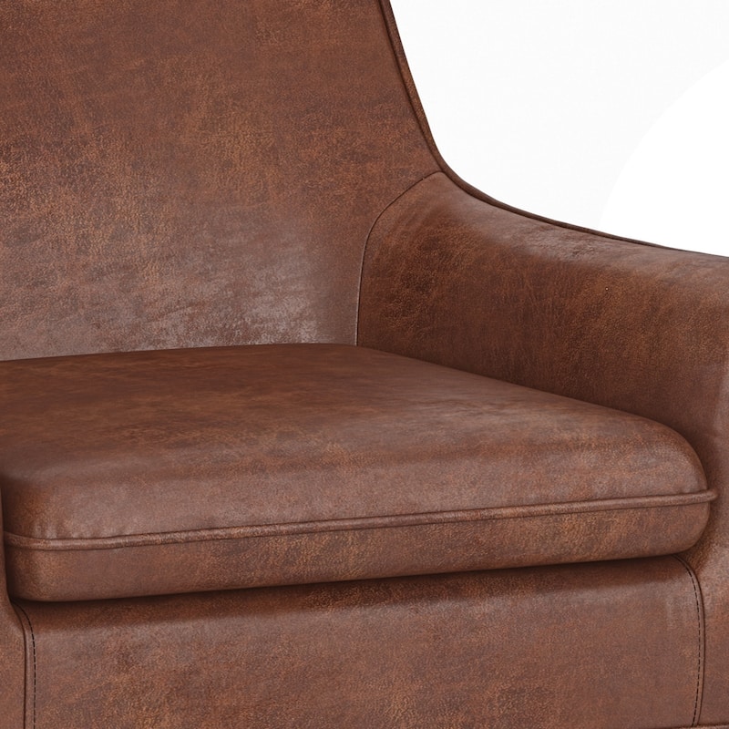 WYNDENHALL Warnock 31 inch Wide Contemporary Accent Chair in Distressed Saddle Brown Faux Leather