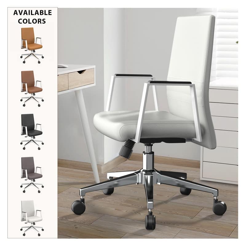Mid-Back Leather Office Chair in Iron Modern Ergonomic Swivel Lift Tilt Computer Task Chair