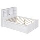 preview thumbnail 27 of 28, Full Size Platform Bed with Trundle and Storage Headboard, Kids Bed Frame with Charging Station and 3-Drawers, Antique Brown