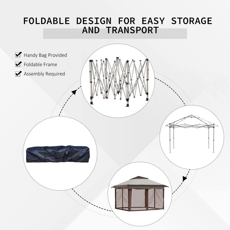Outsunny 12' x 12' Pop Up Canopy Sun Shade Instant Tent Folding with Mesh Sidewall Netting, 3-Level Adjustable Height