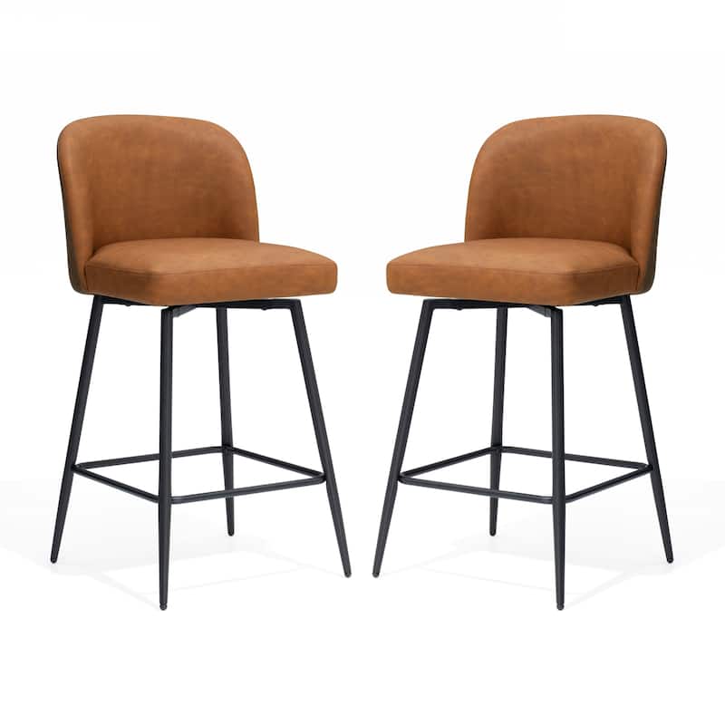 26.77" Counter Height Swivel Bar Stools with Backs and Metal Legs