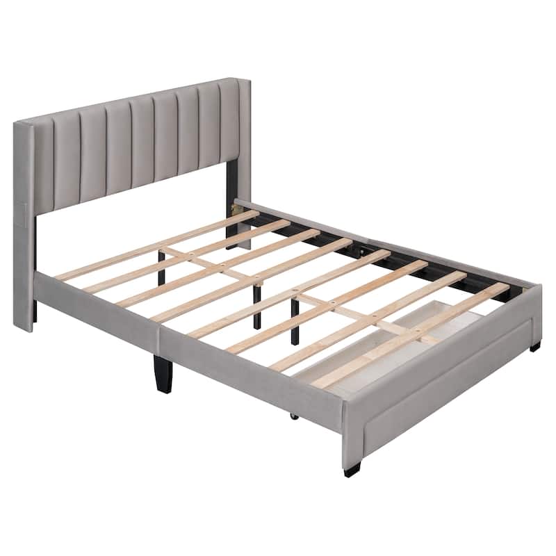 Velvet Storage Bed, Bed Upholstered Platform Bed Frame with Large ...