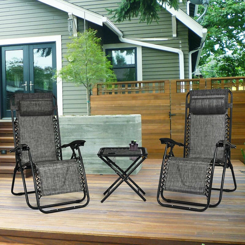 Gymax 3PCS Zero Gravity Recliner Lounge Chairs Pillows Table Portable - See details - Grey