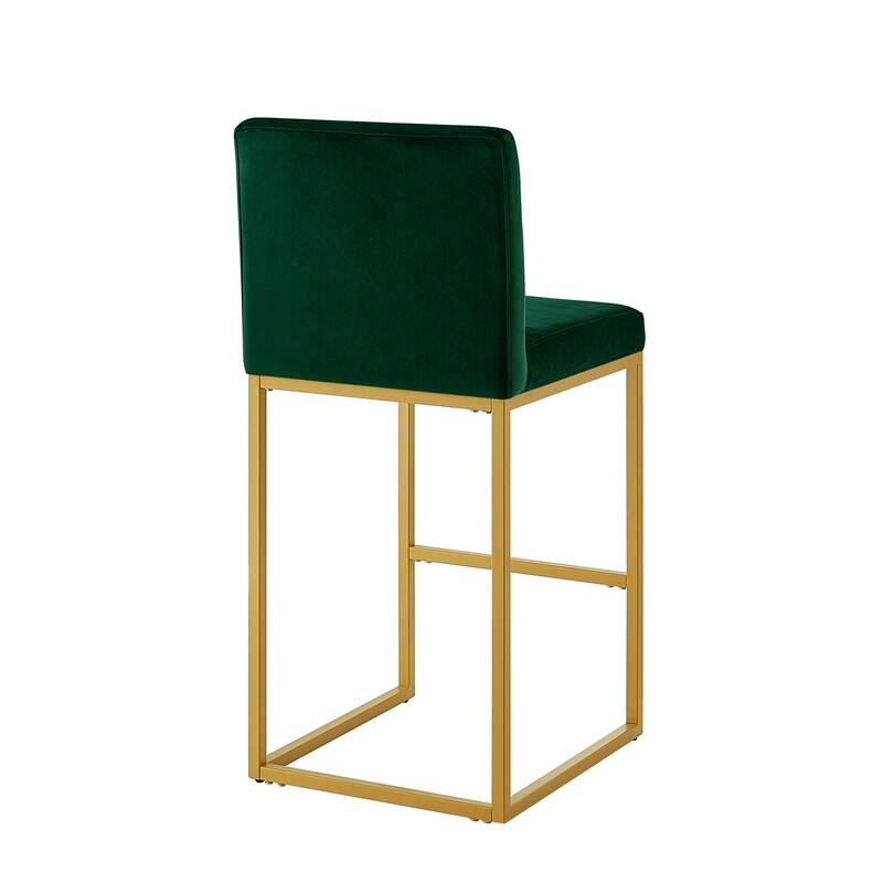 Counter Height Bar Stools Set of 2, Velvet Upholstered Bar Stools with Back, Breakfast Bar Chairs with Metal Footrest