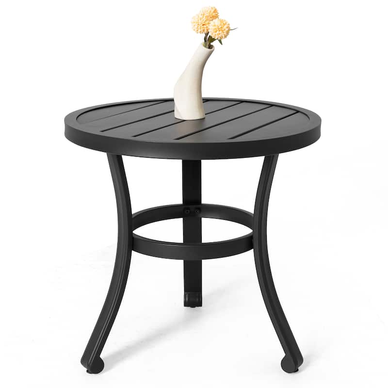 Outdoor Metal Side Table, Weather-Resistant 20’’ Round End Table, Black