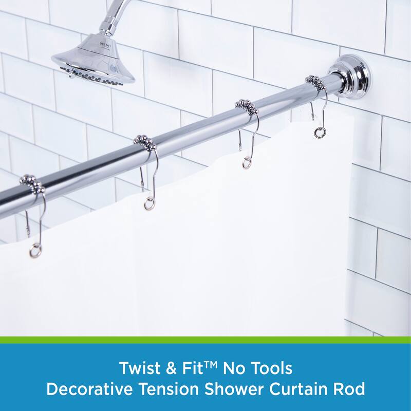 Kenney Twist & Fit No Tools Bell End Camlock Tension Shower Curtain Rod, 42-72" - Chrome