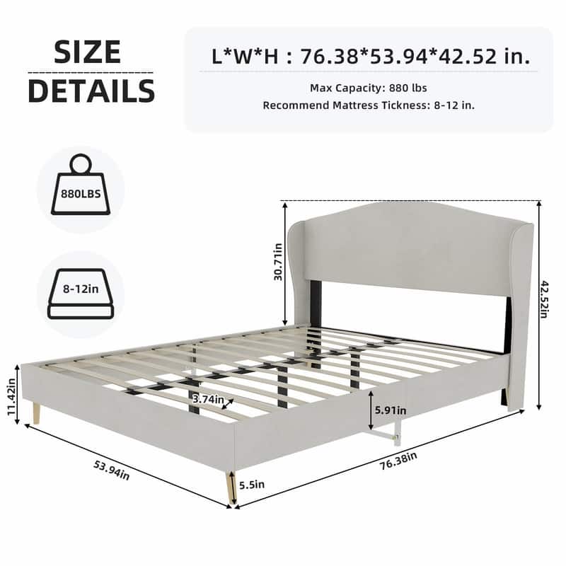 Upholstered Platform Bed with Tufted Headboard, Sturdy Noise-Free Design, Modern Bedroom Bed Frame