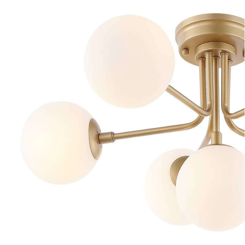 24" 6-Light Globe Modern Industrial Iron Bistro LED Semi Flush Mount, By JONATHAN Y