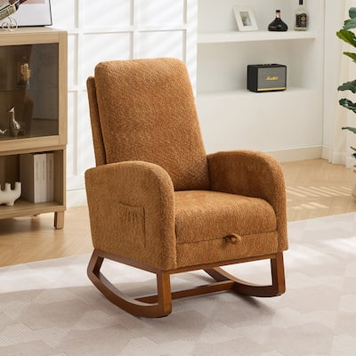 Mid-Century Modern Nursery Rocking Armchair Glider Rocker With Retractable Footrest For Living Room