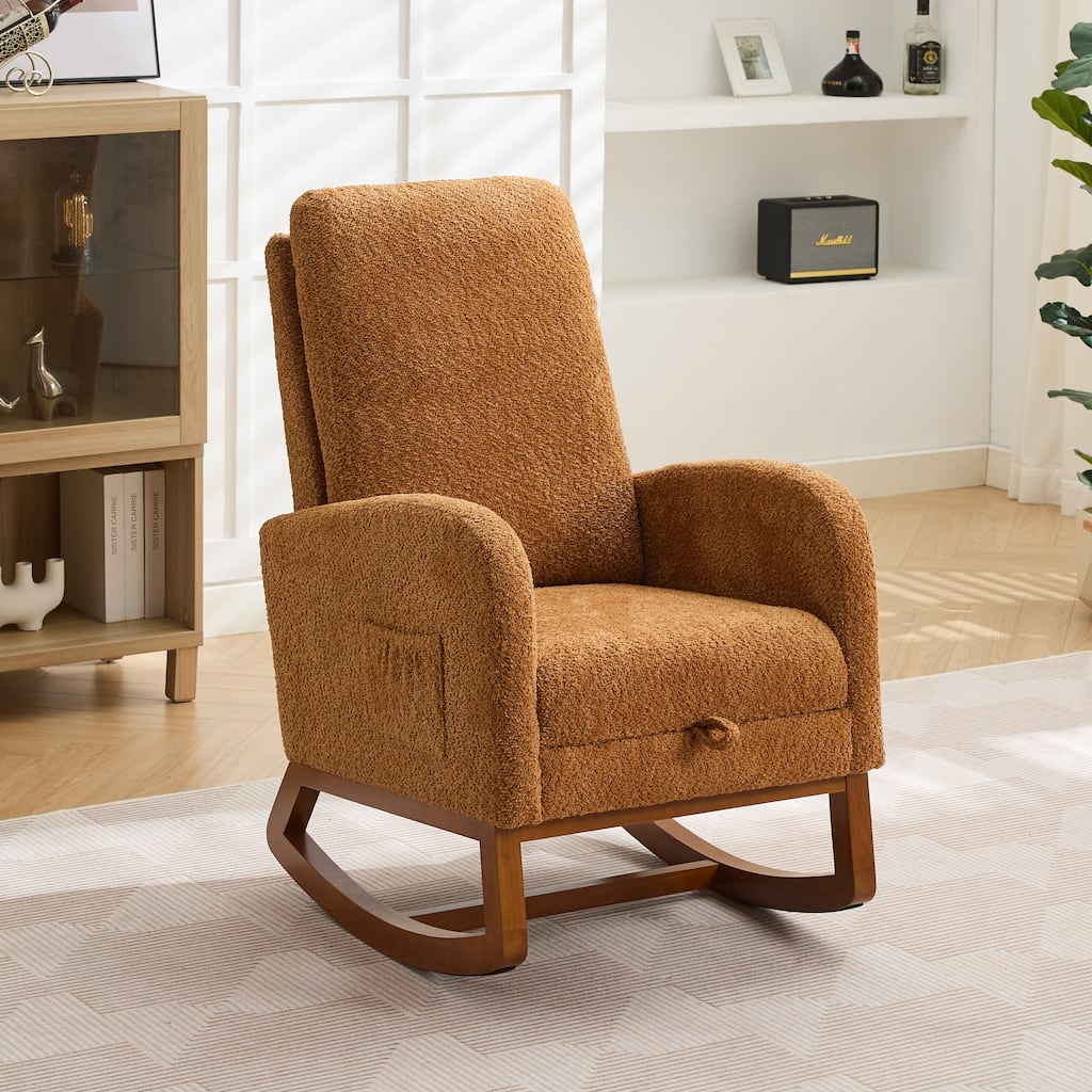 Mid-Century Modern Nursery Rocking Armchair Glider Rocker With Retractable Footrest For Living Room