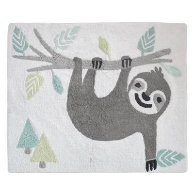 Turquoise Jungle Sloth Accent Floor Rug (2.5' x 3') - Grey and Green Tropical Leaf Rainforest for the Aqua Sloth Collection