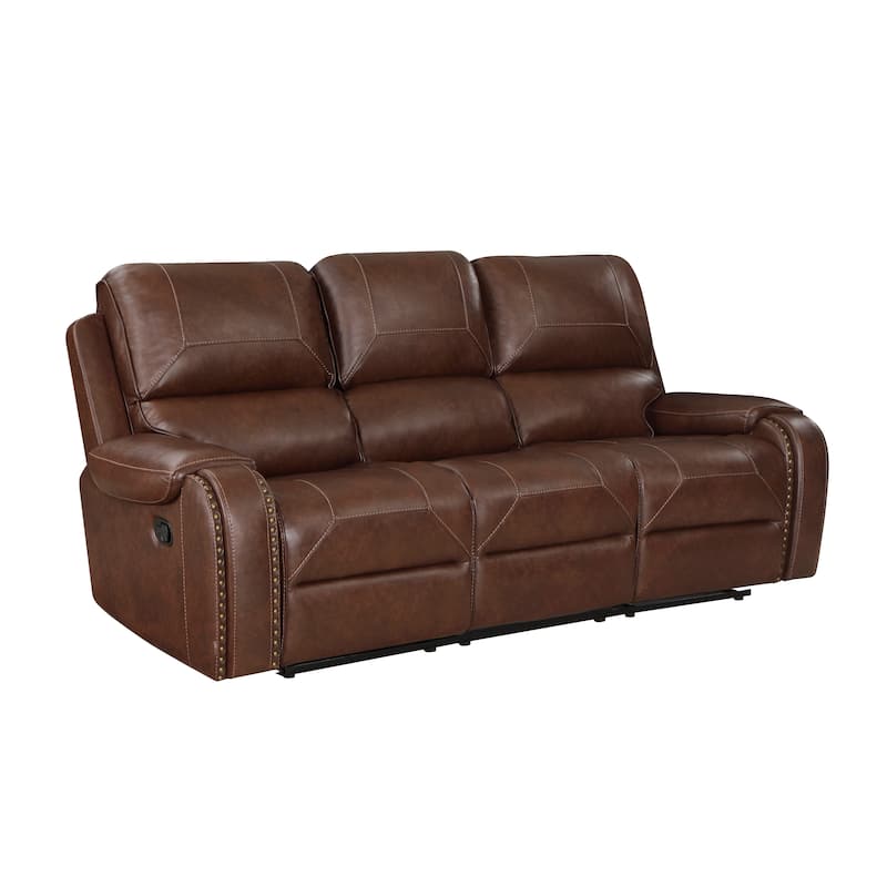 Ashton Breathable Faux Leather Manual Double Reclining Sofa - Brown