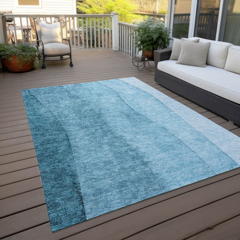 Machine Washable Indoor/ Outdoor Chantille Modern Horizon Rug - Teal - 8' x 10'