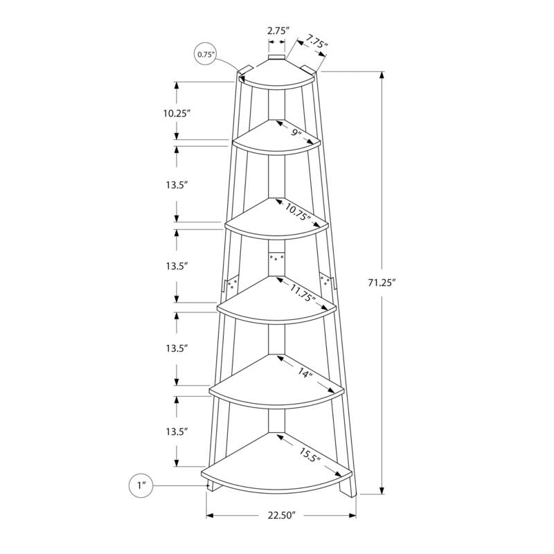 Bookshelf, Bookcase, Etagere, Corner, 5 Tier, 72"h, Office, Bedroom, Laminate, Contemporary, Modern - Espresso