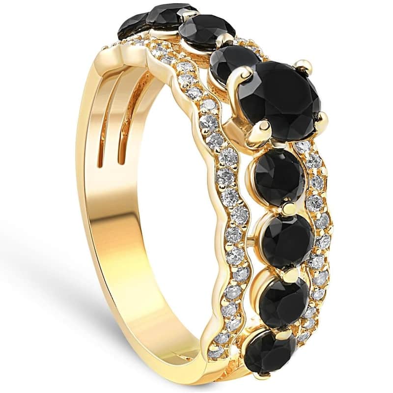 2 3/4Ct Black Diamond Engagement Ring 14k Yellow Gold