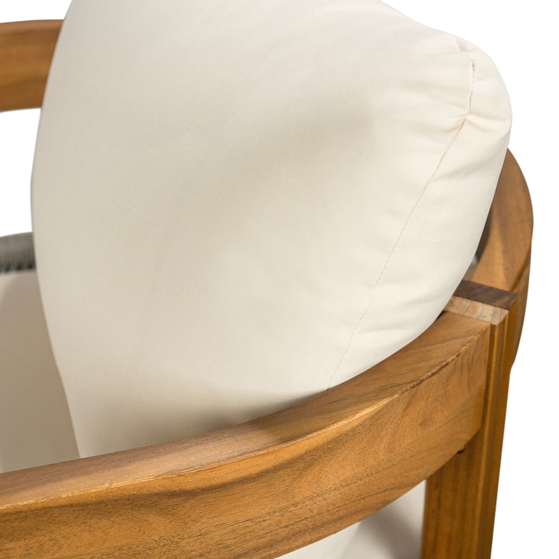 Roomfitters Porto Outdoor Club Chair with Cushion, Acacia Wood Frame, Patio Lounge Seating, Teak + Beige