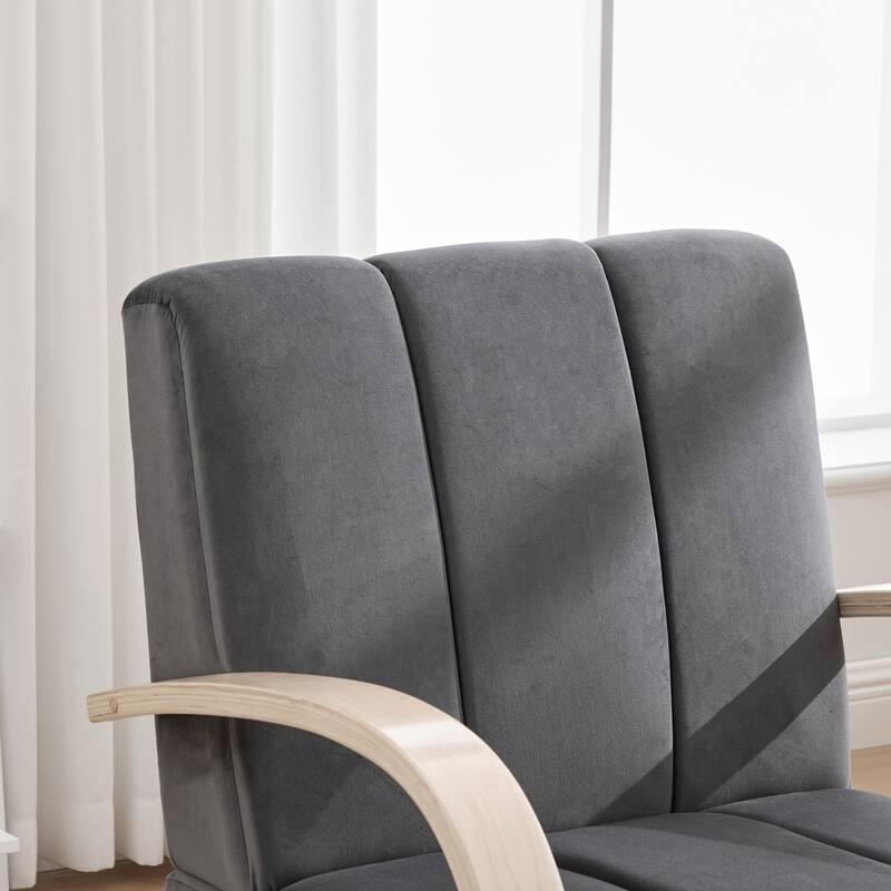 30.3"W Upholstered Swivel Accent Chair with Solid Wood Armrests, Channel Tufted Lounge Chair Single Reading Sofa Chair
