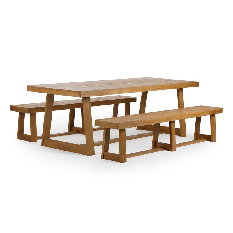 Plank and Beam 94" Classic Solid Wood Conference Dining Table and Benches