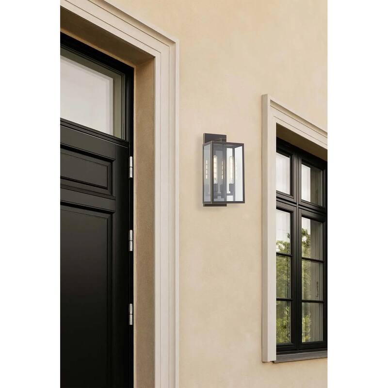 2 Light Black Outdoor Wall Sconce With Clear Glass Shade