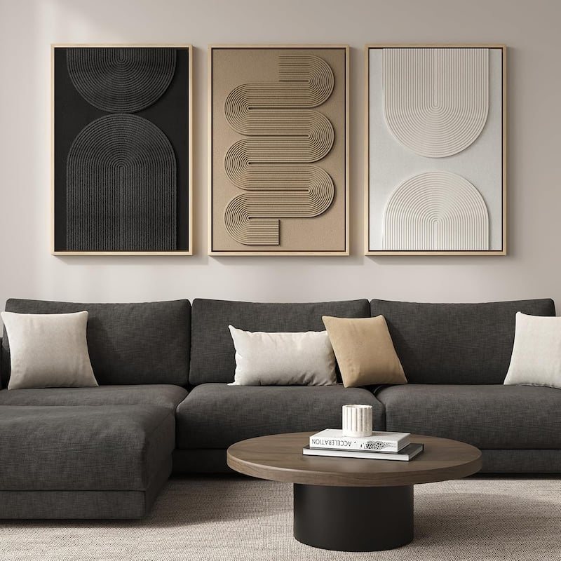 Large 3D Textured Framed Boho Neutral Abstract Wall Art