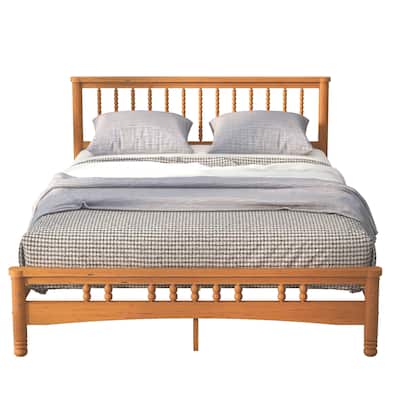 Oak Elegant Queen Size Wooden Platform Bed