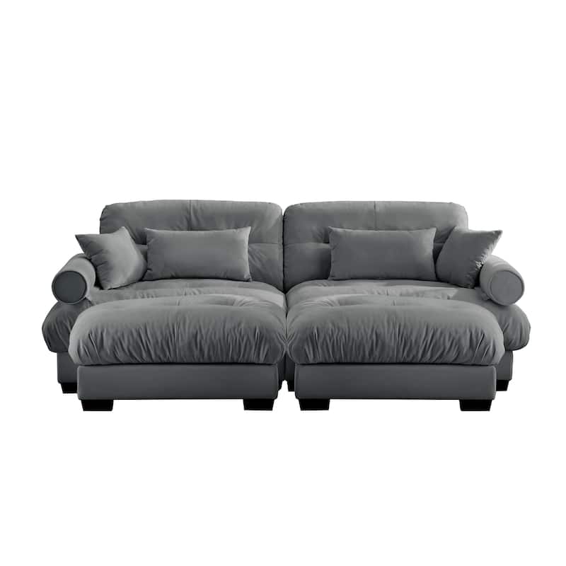 Loveseat Sofa Set 93.7" 2-Seater Modular Velvet Couch with Ottoman, Round Arms and Throw Pillows for Living Room, Office