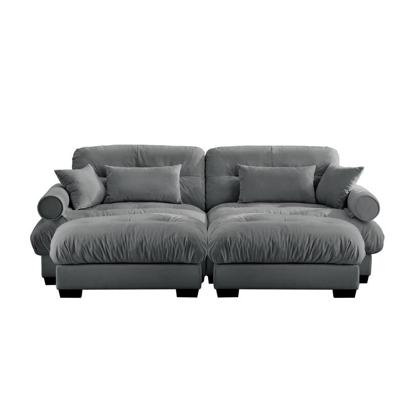 Modern 2-seater Loveseat Sofa with 2 Ottomans & Pillows