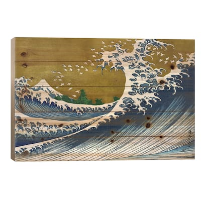 A Colored Version of The Big Wave Print On Wood by Katsushika Hokusai - Multi-Color