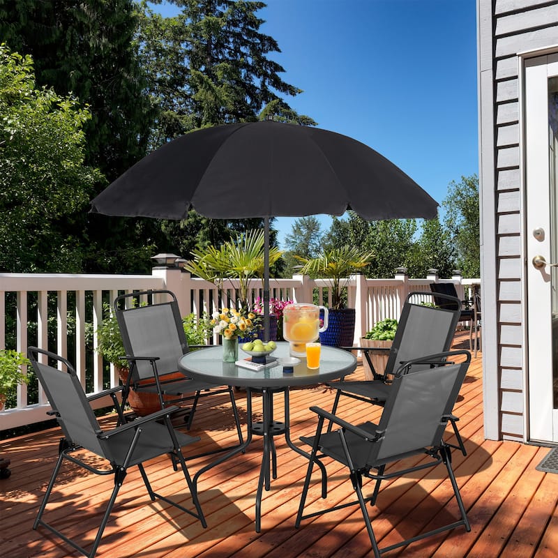 6-Piece Folding Patio Dining Set, Garden Patio Furniture Set with Umbrella