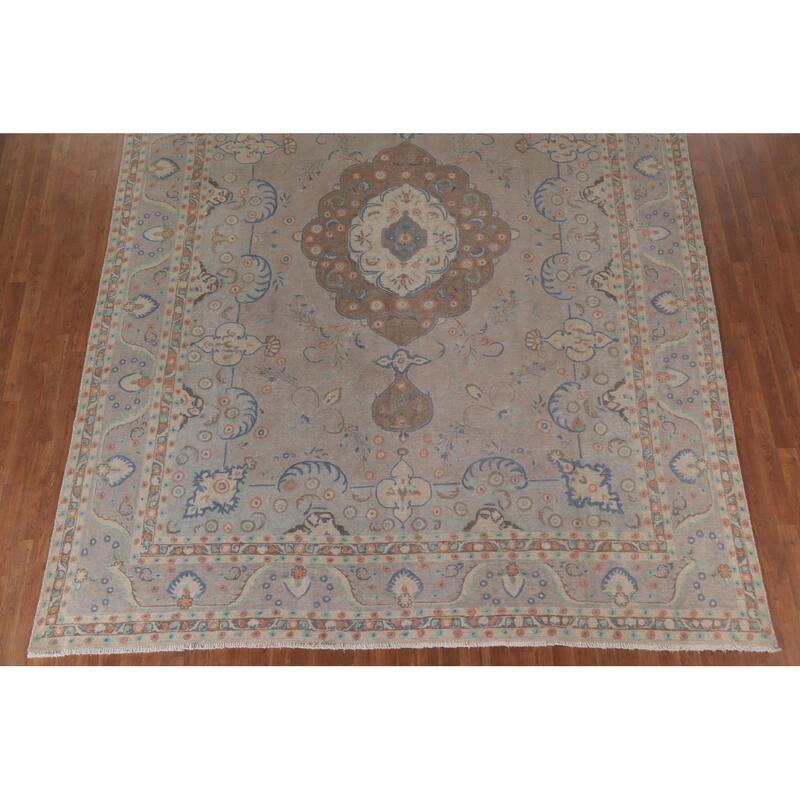 Hand Knotted Oriental 100% Wool Carpet Traditional Floral Beige & Ivories Tabriz Area Rug - 13' 3'' X 9' 10''