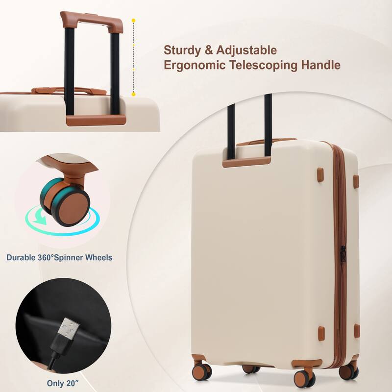 Luggage Sets 5 Piece with Front Opening, Hardside Expandable Carry On Suitcase Set with Double Spinner Wheel with USB Port