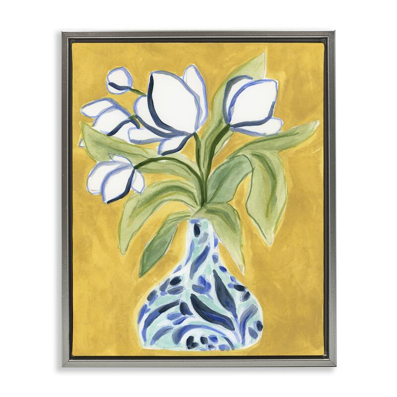 Stupell Bright Tulips in Vase Framed Floater Canvas Wall Art Design By June Erica Vess - 25 x 31 - Grey