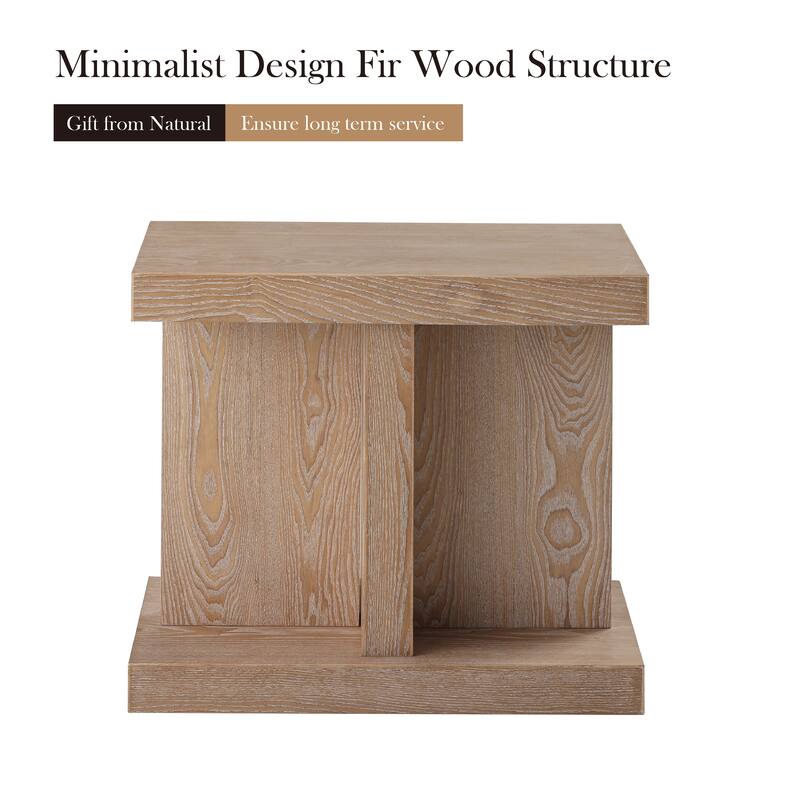 COZAYH Rustic End Table with Open Base Shelf, Simple Rectangular Side Table for Plants, Natural Grain Wood Accent Table