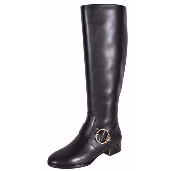 Shop Tory Burch Women S Black Leather Sofia Knee High T Logo Riding Boots 6 Overstock 19469400