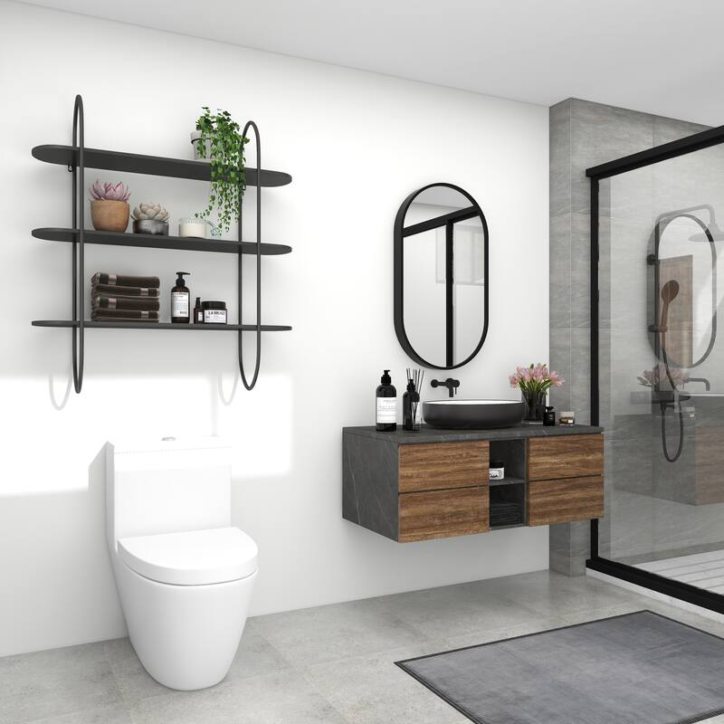 Black Metal Oval 3 Shelf Wall Shelf